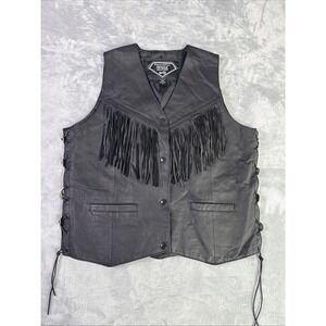 Diamond Plate Leather Motorcycle Vest Sz XL Live to Ride